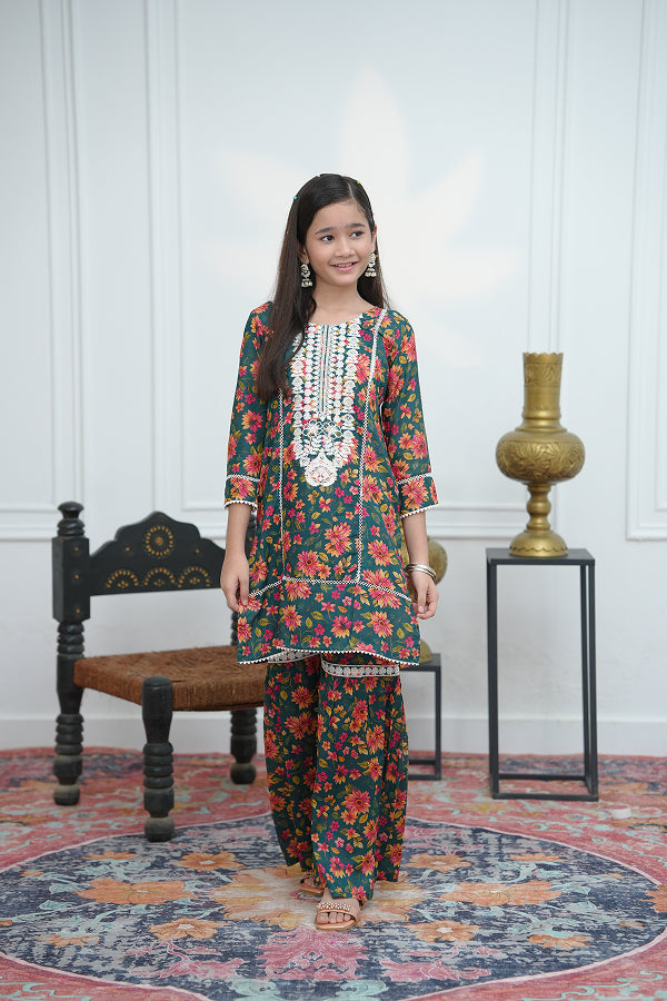 Emerald Garden Gharara (Green Floral)