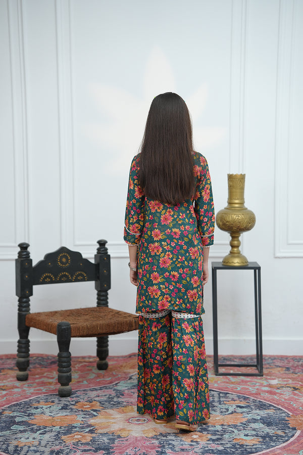 Emerald Garden Gharara (Green Floral)