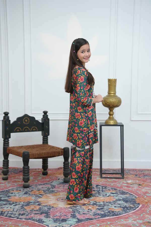 Emerald Garden Gharara (Green Floral)