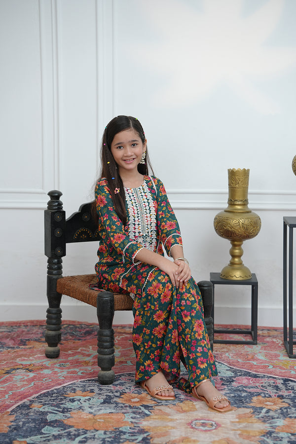 Emerald Garden Gharara (Green Floral)