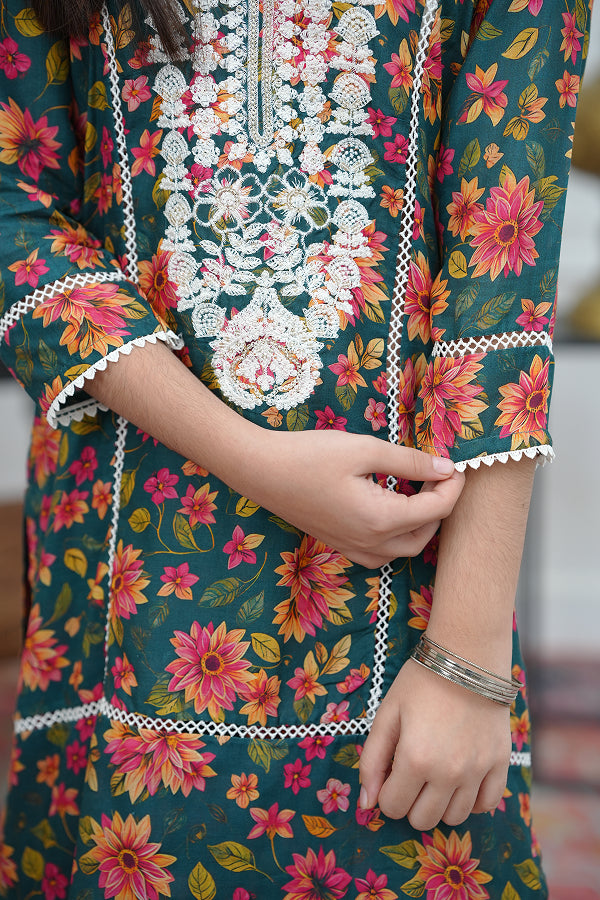 Emerald Garden Gharara (Green Floral)