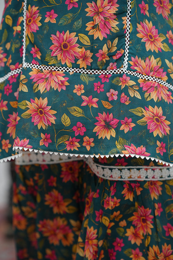 Emerald Garden Gharara (Green Floral)