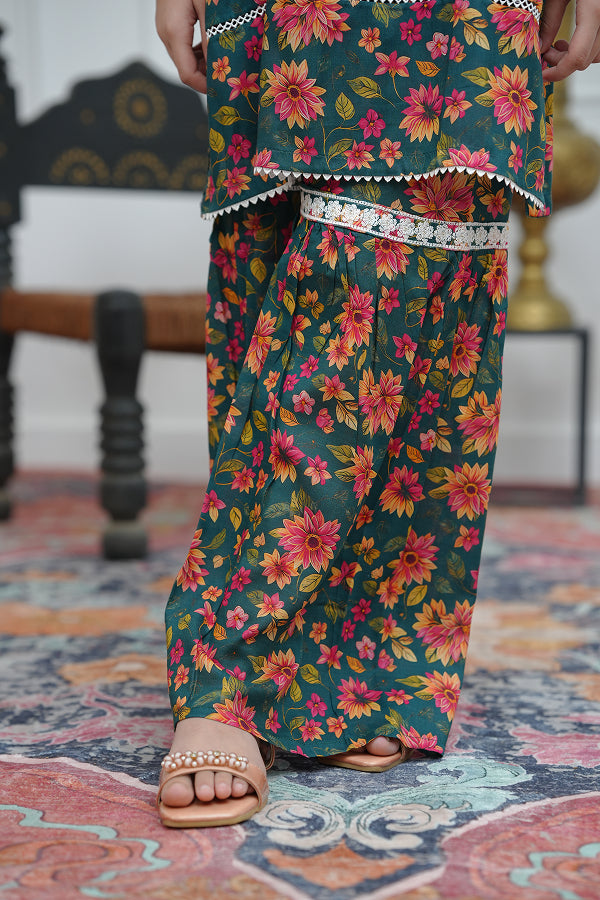 Emerald Garden Gharara (Green Floral)