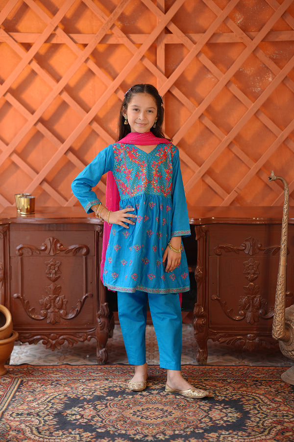 The Sapphire Splash (Blue with Pink Dupatta)