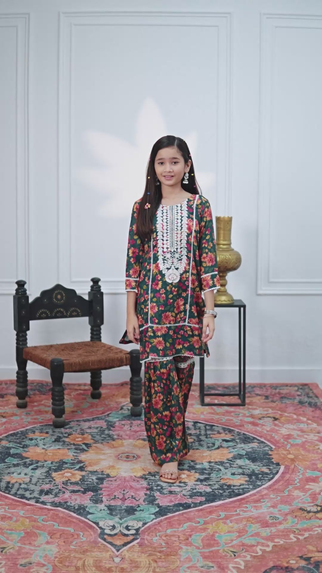 Emerald Garden Gharara (Green Floral)